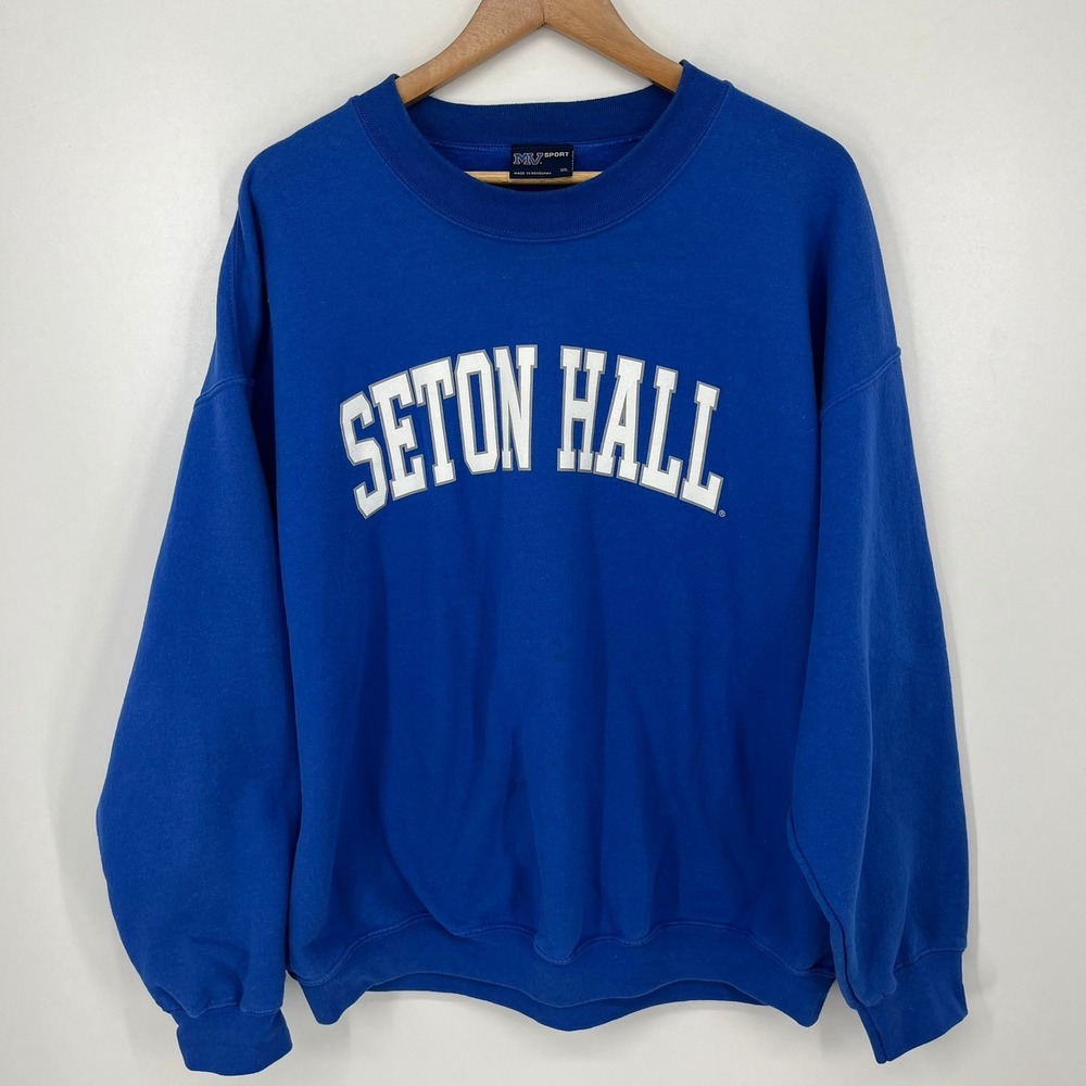 MV Sport Seton Hall University Sweatshirt Mens XL Royal Blue Crewneck NCAA